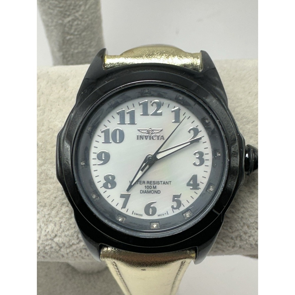 Invicta 5033 Diamond Rare Womens‎ MOP Watch New Battery 37MM 7.5" Leather K75
